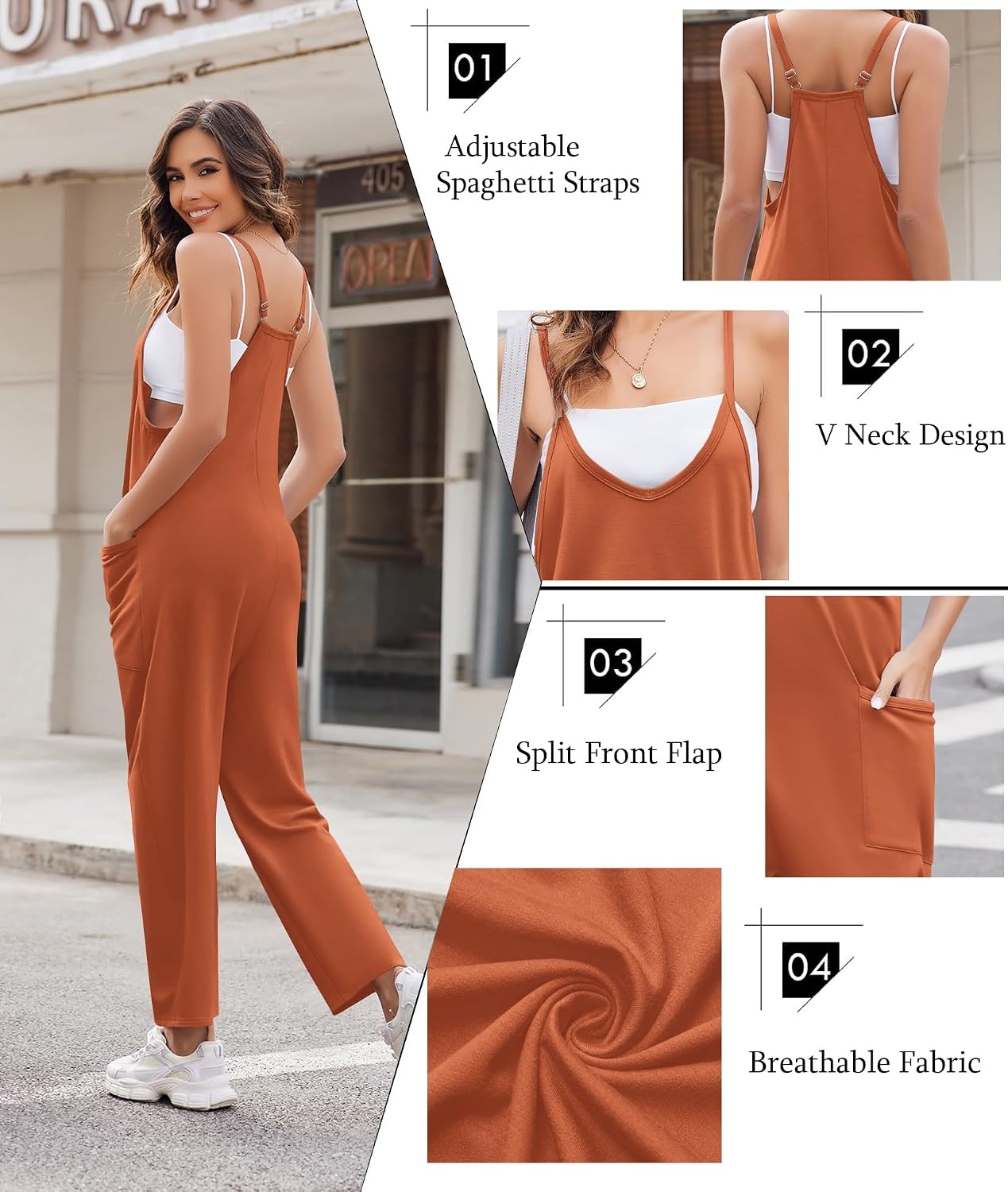 image:imageEkouaer Womens Jumpsuit Sleeveless Casual Summer Overalls Jumpers RompersRust
