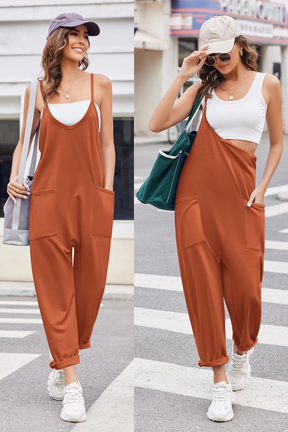 image:imageEkouaer Womens Jumpsuit Sleeveless Casual Summer Overalls Jumpers RompersRust