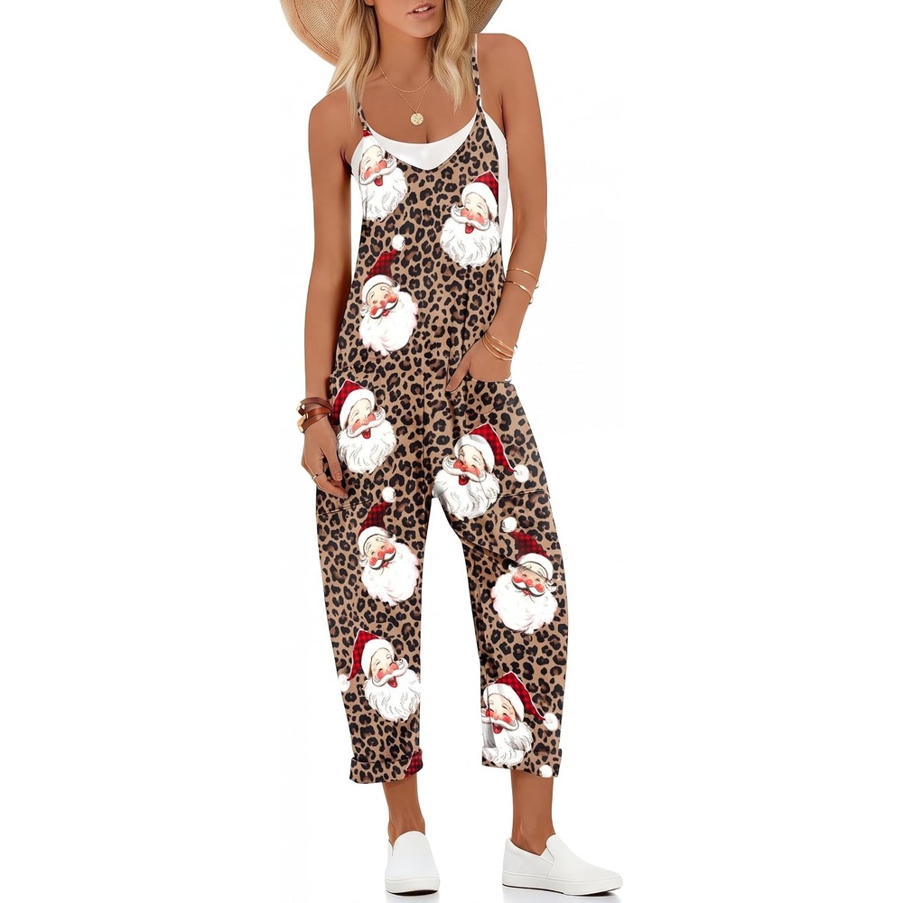 image:imageEkouaer Womens Jumpsuit Sleeveless Casual Summer Overalls Jumpers RompersChristmas Leopard