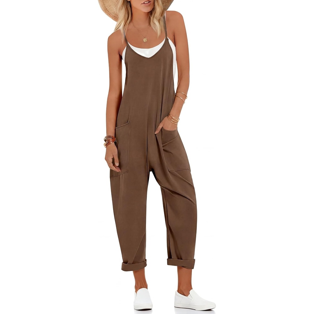 image:imageEkouaer Womens Jumpsuit Sleeveless Casual Summer Overalls Jumpers RompersCoffeebrown