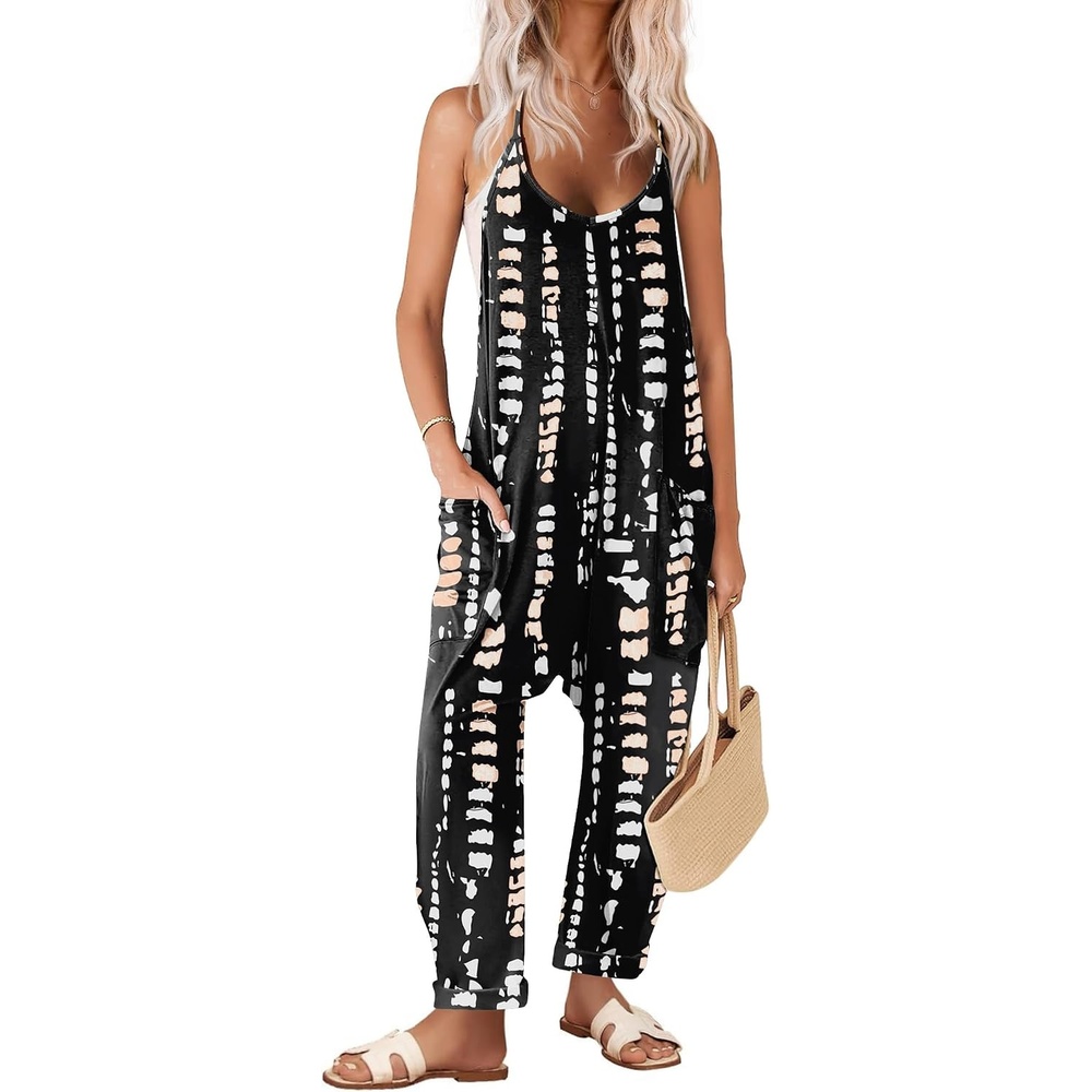 image:imageEkouaer Womens Jumpsuit Sleeveless Casual Summer Overalls Jumpers RompersTiedye Black White