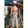 Ekouaer Rompers for Women Summer Casual Boho Short Jumpsuits Beach Outfits(Beige Blue Floral)