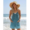 Ekouaer Womens Summer Sleeveless Rompers Overalls Adjustable Jumpsuits(Lake Blue Print)