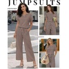 Jumpsuits for Women Casual Summer Rompers Short Sleeve One Piece Outfits(Brown Stripe)