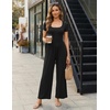 Women Short Sleeve Jumpsuits Square Neck Romper Wide Leg One Piece Jumper(Black)