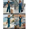 Women Short Sleeve Jumpsuits Square Neck Romper Wide Leg One Piece Jumper(Blue)