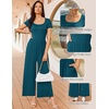 Women Short Sleeve Jumpsuits Square Neck Romper Wide Leg One Piece Jumper(Blue)