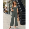 Women Short Sleeve Jumpsuits Square Neck Romper Wide Leg One Piece Jumper(Dark Grey)