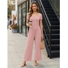 Women Short Sleeve Jumpsuits Square Neck Romper Wide Leg One Piece Jumper(Dirty Pink)