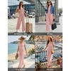 Women Short Sleeve Jumpsuits Square Neck Romper Wide Leg One Piece Jumper(Dirty Pink)