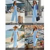 Women Short Sleeve Jumpsuits Square Neck Romper Wide Leg One Piece Jumper(Light Blue)