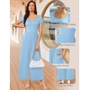 Women Short Sleeve Jumpsuits Square Neck Romper Wide Leg One Piece Jumper(Light Blue)