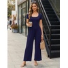 Women Short Sleeve Jumpsuits Square Neck Romper Wide Leg One Piece Jumper(Navy Blue)