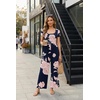 Women Short Sleeve Jumpsuits Square Neck Romper Wide Leg One Piece Jumper(Navy Blue Floral)