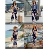 Women Short Sleeve Jumpsuits Square Neck Romper Wide Leg One Piece Jumper(Navy Blue Floral)