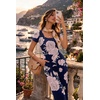 Women Short Sleeve Jumpsuits Square Neck Romper Wide Leg One Piece Jumper(Navy Blue Floral)
