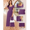 Women Short Sleeve Jumpsuits Square Neck Romper Wide Leg One Piece Jumper(Taro Purple)