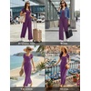 Women Short Sleeve Jumpsuits Square Neck Romper Wide Leg One Piece Jumper(Taro Purple)