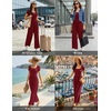 Women Short Sleeve Jumpsuits Square Neck Romper Wide Leg One Piece Jumper(Wine Red)