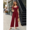 Women Short Sleeve Jumpsuits Square Neck Romper Wide Leg One Piece Jumper(Wine Red)