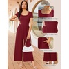 Women Short Sleeve Jumpsuits Square Neck Romper Wide Leg One Piece Jumper(Wine Red)