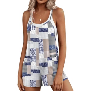 Ekouaer Rompers for Women Summer Casual Boho Short Jumpsuits Beach Outfits(Grey Boho Print)