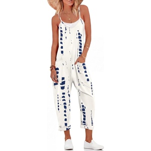 Ekouaer Womens Jumpsuit Sleeveless Casual Summer Overalls Jumpers Rompers(Begie Blue Tie-dye)