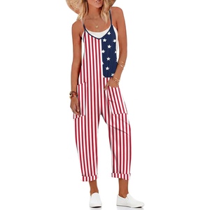 Ekouaer Womens Jumpsuit Sleeveless Casual Summer Overalls Jumpers Rompers(Festival American Flag)