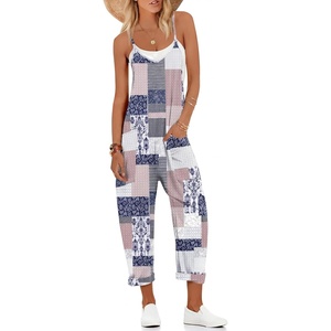 Ekouaer Womens Jumpsuit Sleeveless Casual Summer Overalls Jumpers Rompers(Grey Geometric Ethnic)