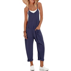 Ekouaer Womens Jumpsuit Sleeveless Casual Summer Overalls Jumpers Rompers(Navy Blue)