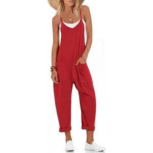 Ekouaer Womens Jumpsuit Sleeveless Casual Summer Overalls Jumpers Rompers(Red)