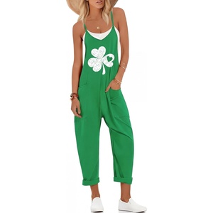 Ekouaer Womens Jumpsuit Sleeveless Casual Summer Overalls Jumpers Rompers(St Patrick’s Day Floral)