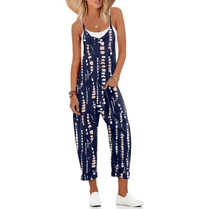 Ekouaer Womens Jumpsuit Sleeveless Casual Summer Overalls Jumpers Rompers(Tie-dye Navy Blue White)