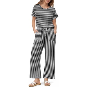 Jumpsuits for Women Casual Summer Rompers Short Sleeve One Piece Outfits(Black Stripe)