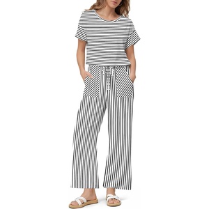 Jumpsuits for Women Casual Summer Rompers Short Sleeve One Piece Outfits(White Stripe)