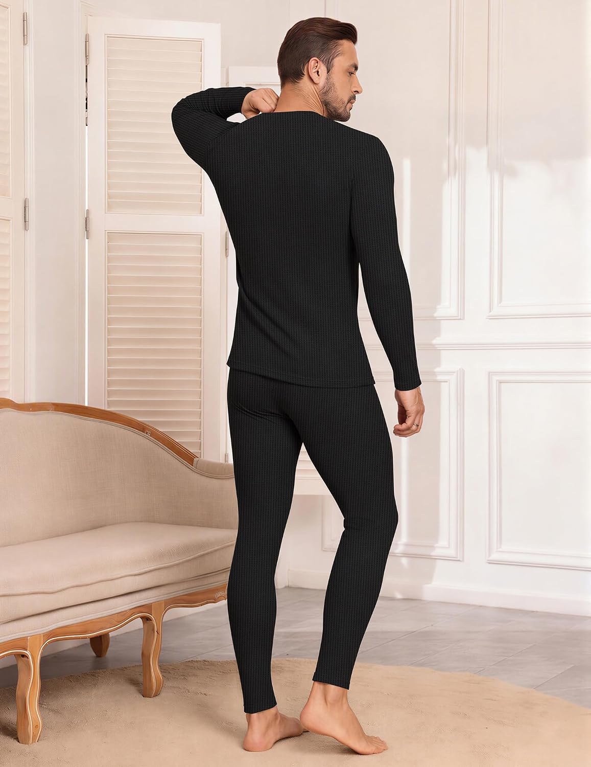 image:imageEkouaer Waffle Long Johns for Men Thermal Underwear Top and Bottom SetBlack