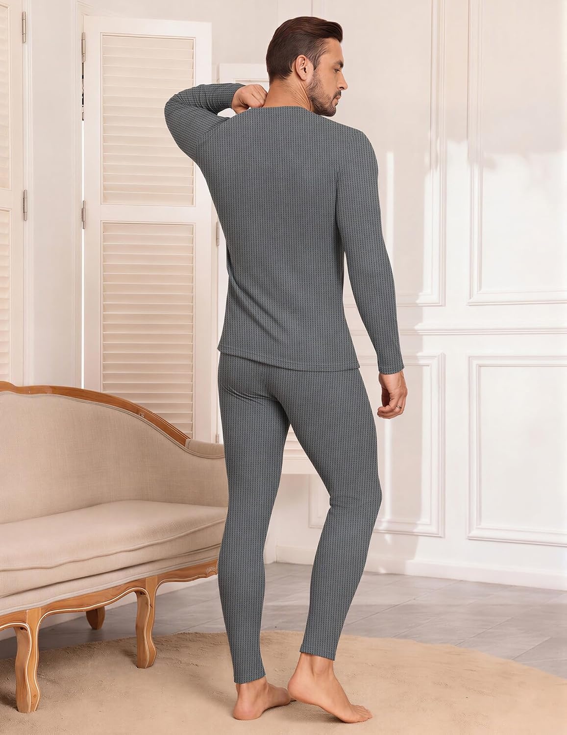 image:imageEkouaer Waffle Long Johns for Men Thermal Underwear Top and Bottom SetDark Grey