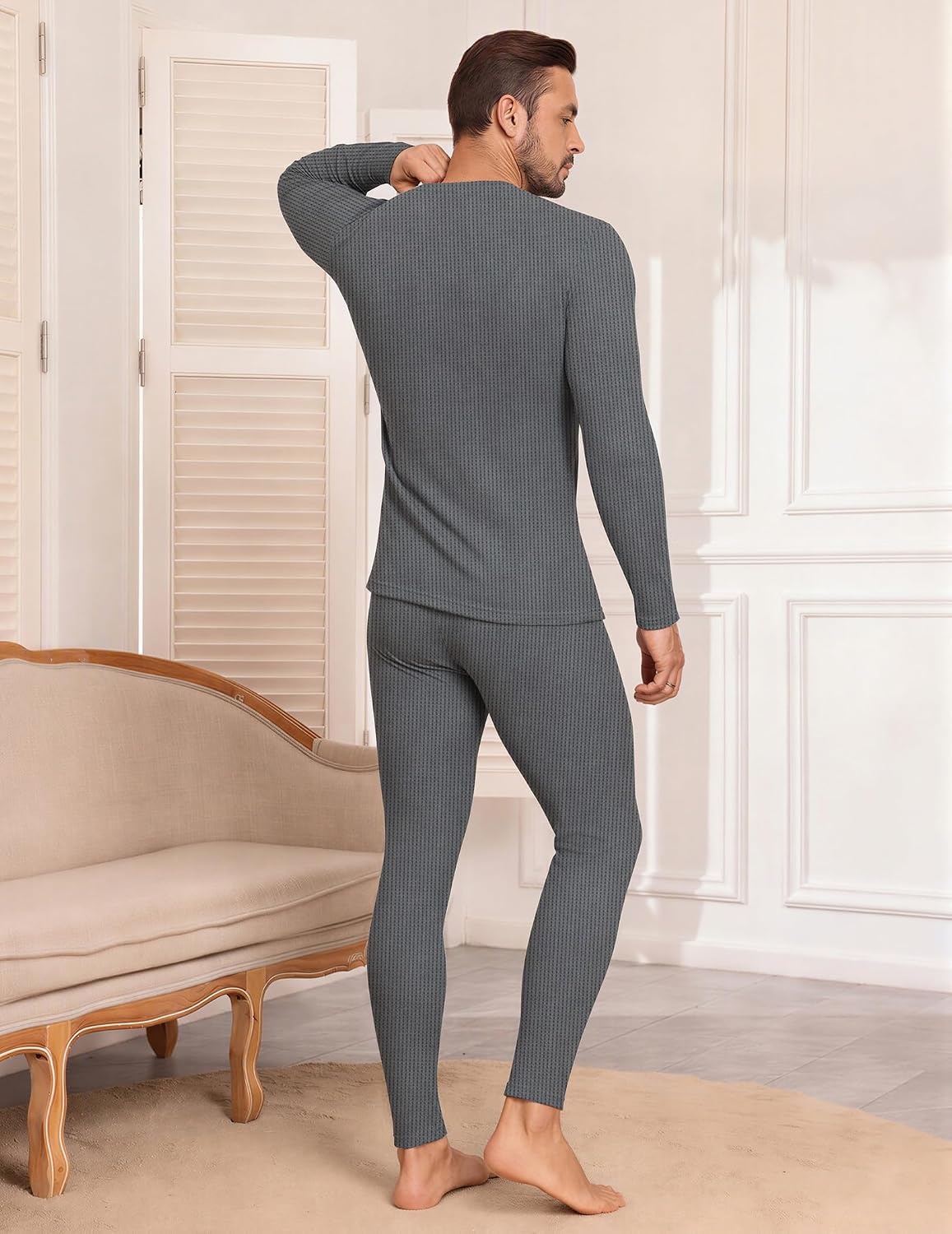 image:imageEkouaer Waffle Long Johns for Men Thermal Underwear Top and Bottom SetGrey