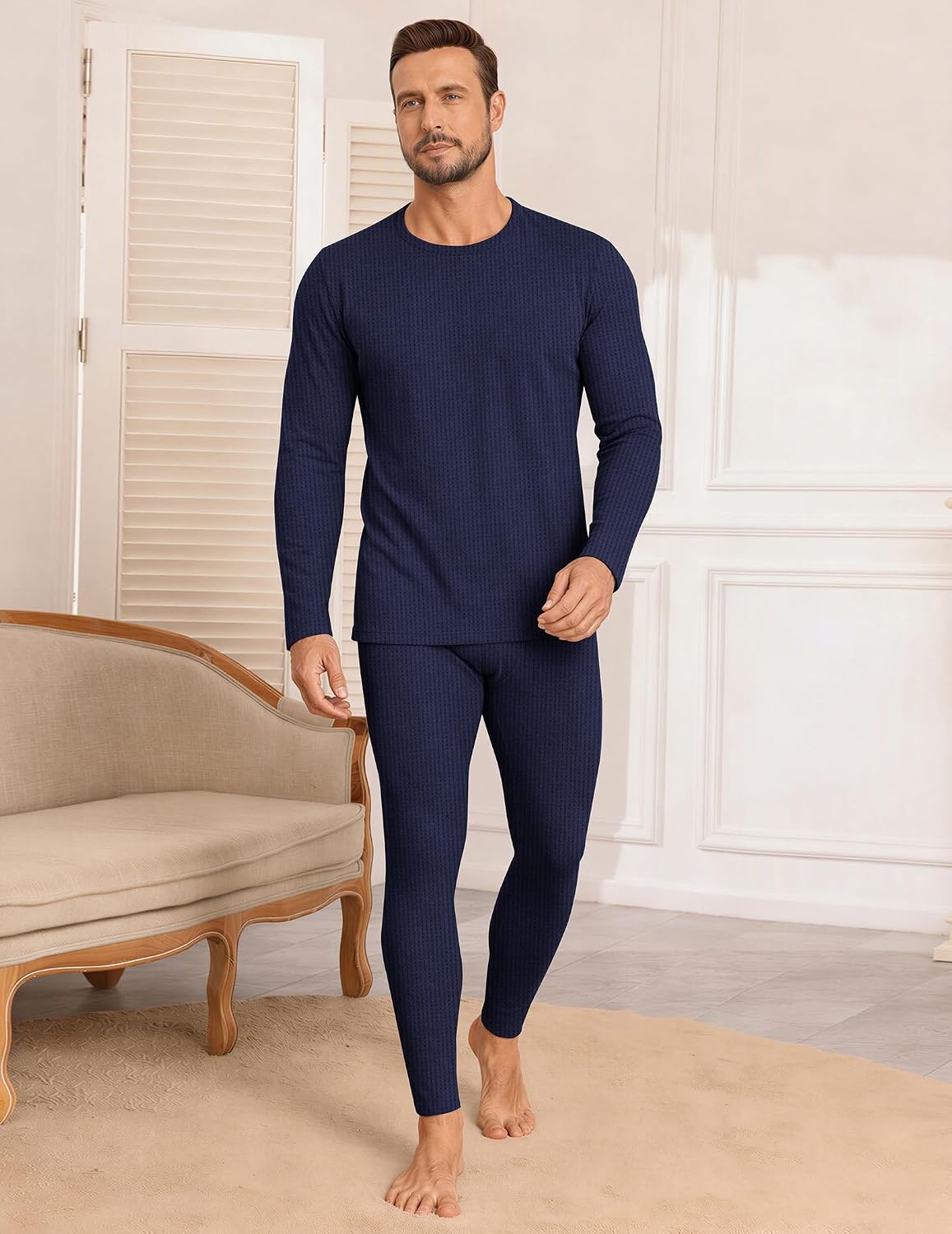 image:imageEkouaer Waffle Long Johns for Men Thermal Underwear Top and Bottom SetNavy Blue