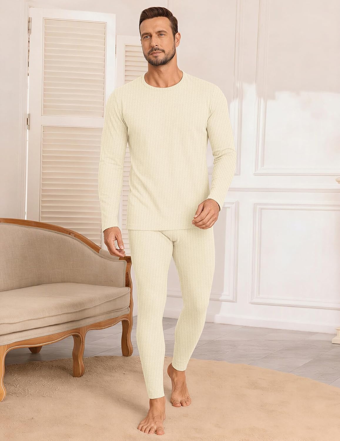image:imageEkouaer Waffle Long Johns for Men Thermal Underwear Top and Bottom SetOffwhite