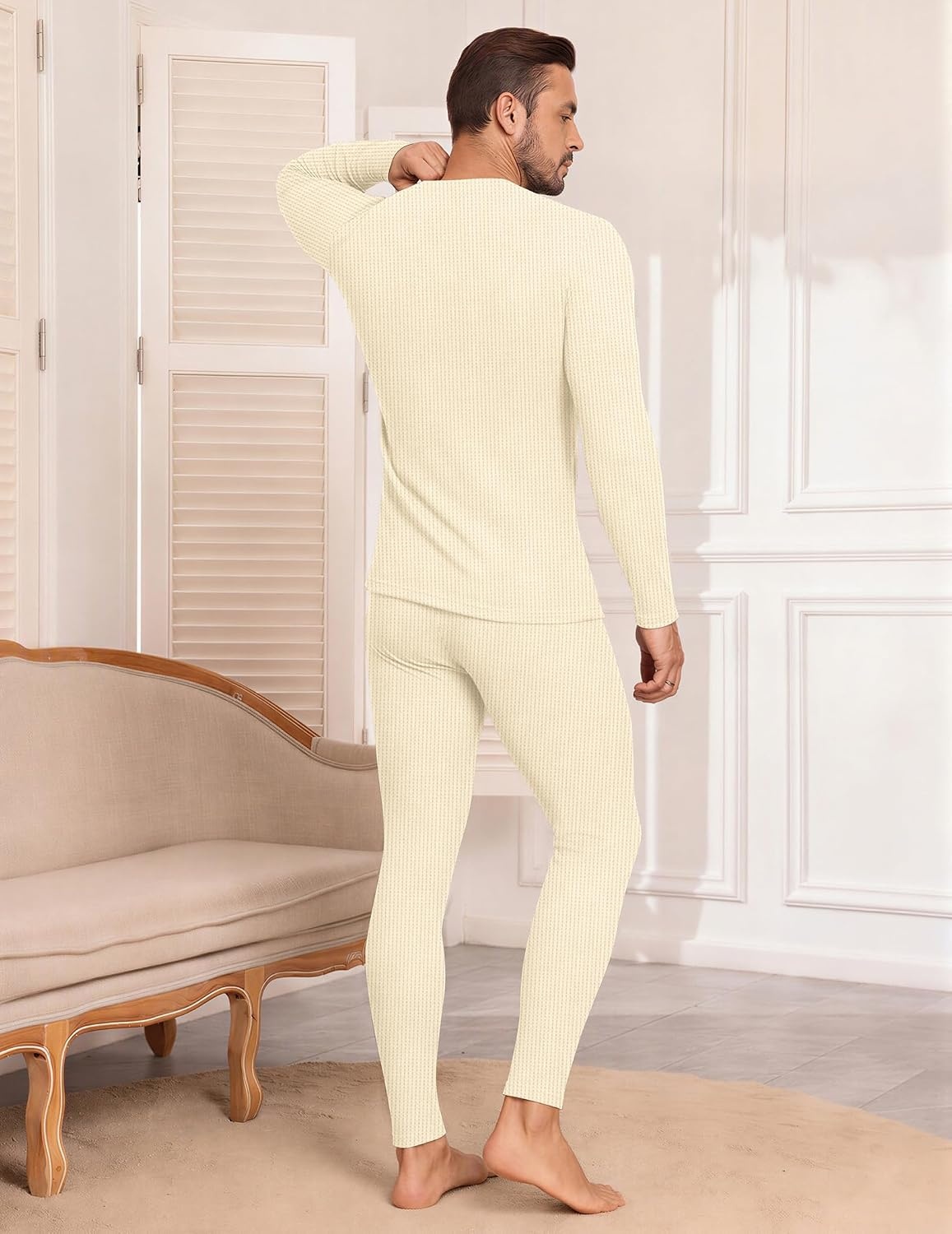 image:imageEkouaer Waffle Long Johns for Men Thermal Underwear Top and Bottom SetOffwhite