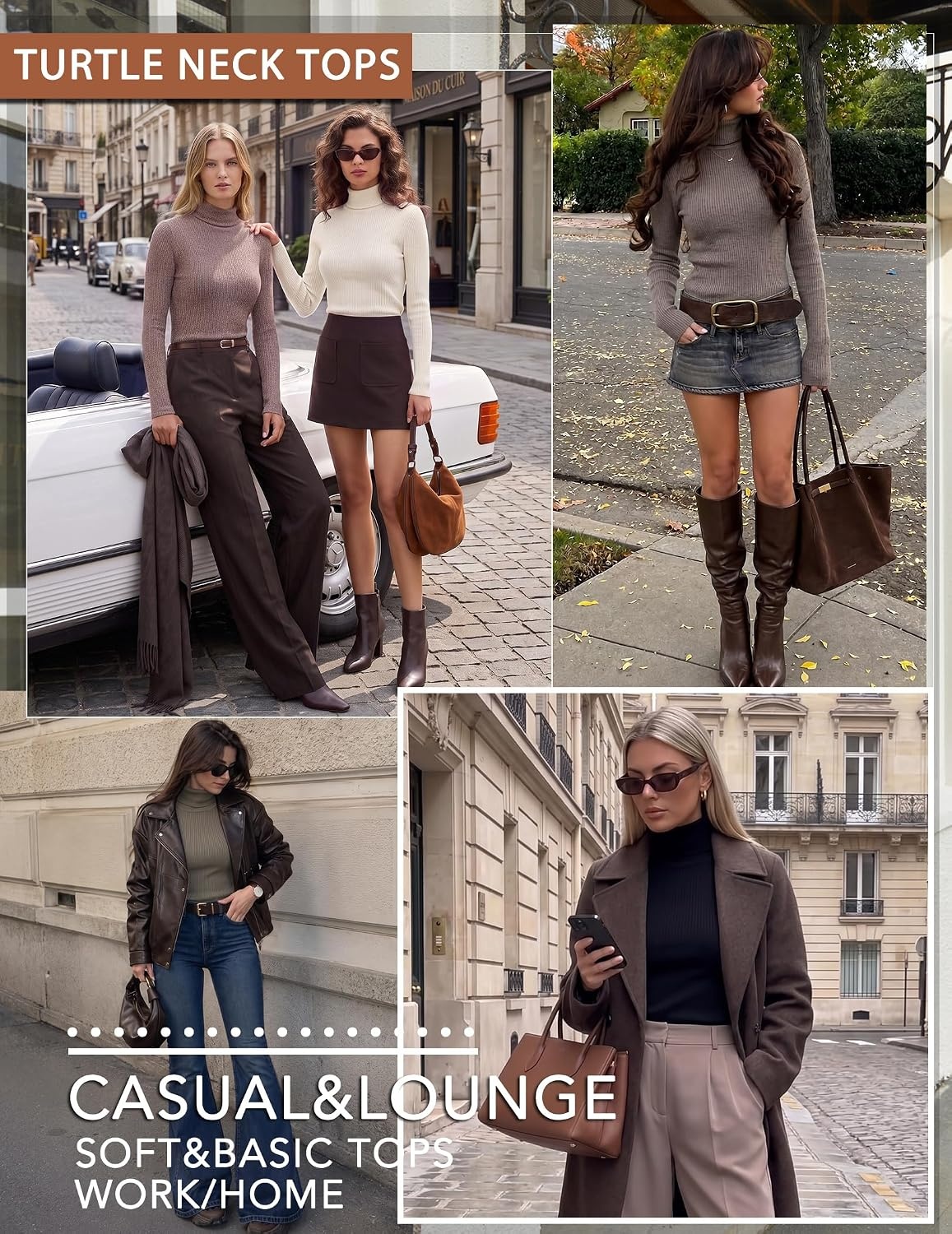 image:imageEkouaer Women Ribbed Turtleneck Long Sleeve Turtle Neck Tops Thermal ShirtsBlackKhakiBrown