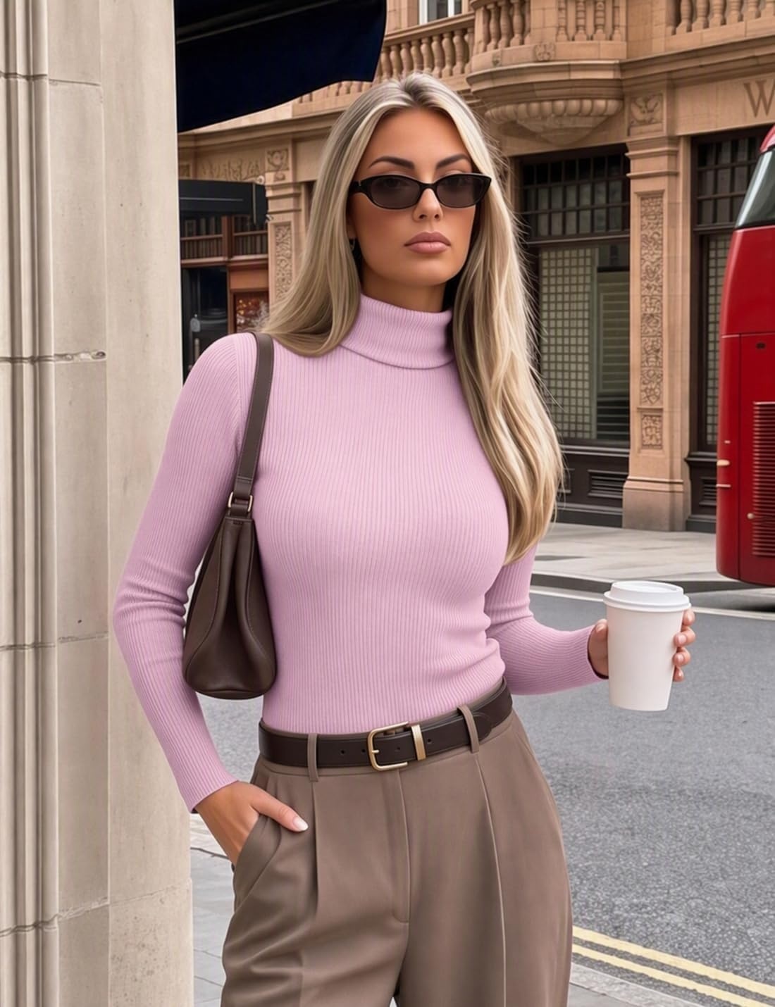 image:imageEkouaer Women Ribbed Turtleneck Long Sleeve Turtle Neck Tops Thermal ShirtsPink
