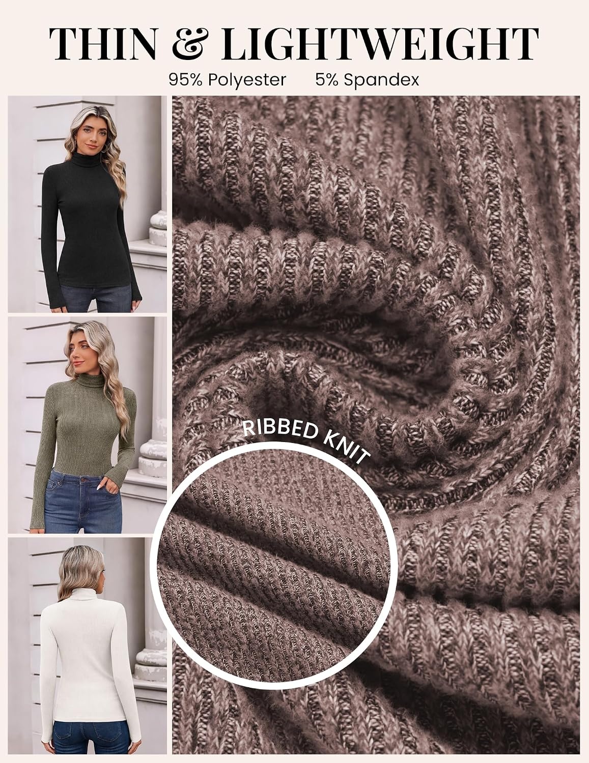 image:imageEkouaer Women Ribbed Turtleneck Long Sleeve Turtle Neck Tops Thermal ShirtsWhite