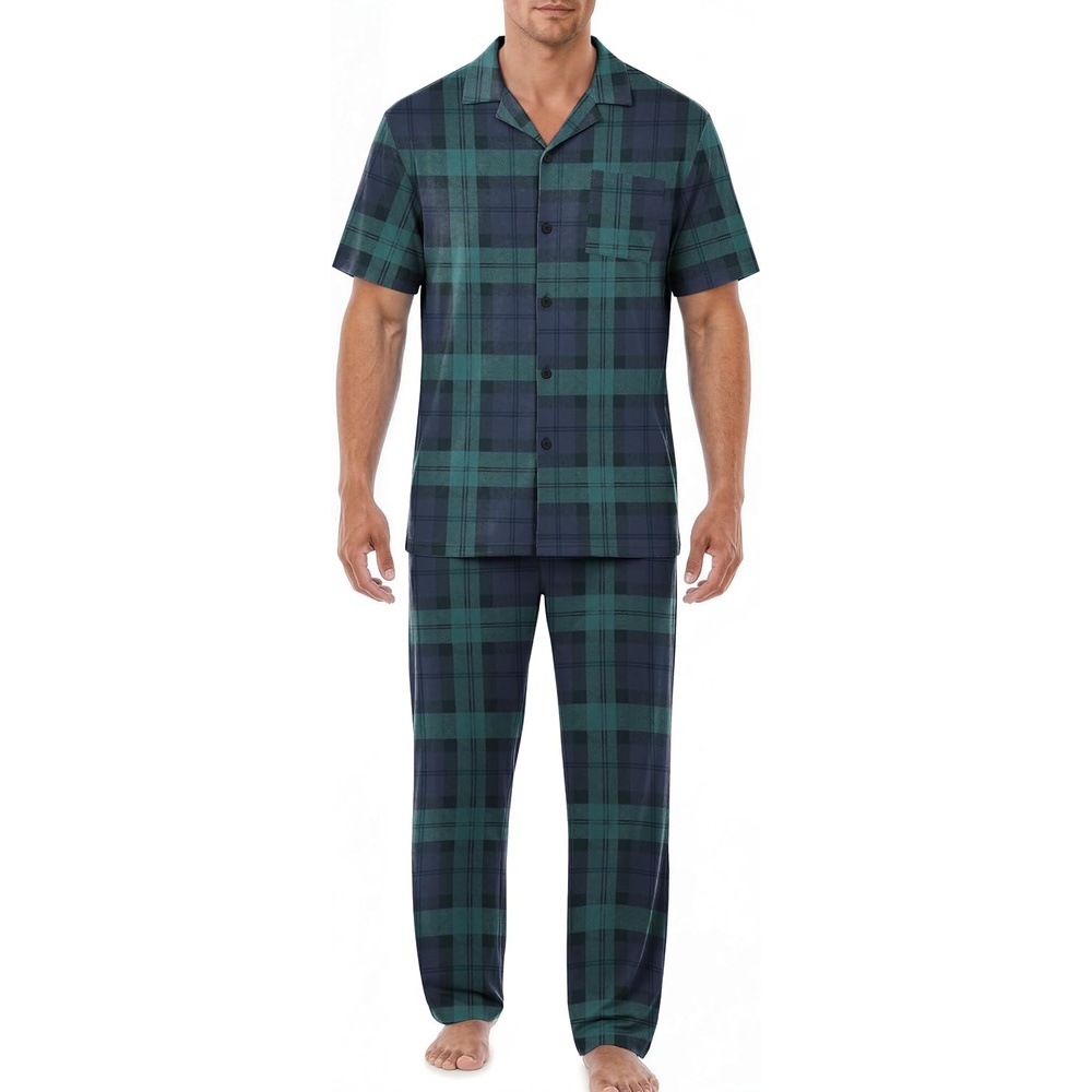 image:imageEKouear Mens Pajamas Set Button Down Short Sleeve Shirt Pjs with Long PantsRed Black Plaid