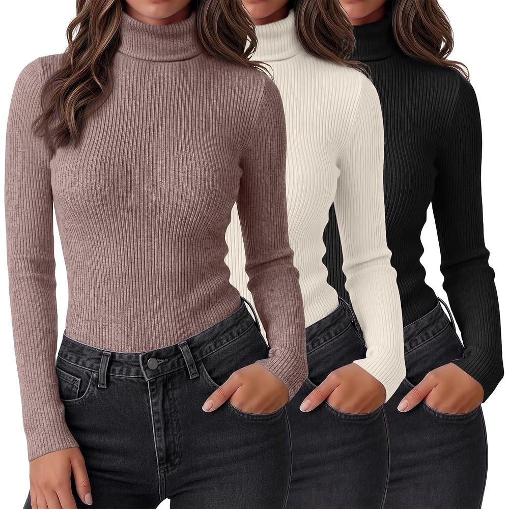 image:imageEkouaer Women Ribbed Turtleneck Long Sleeve Turtle Neck Tops Thermal ShirtsBlackBeigeBrown