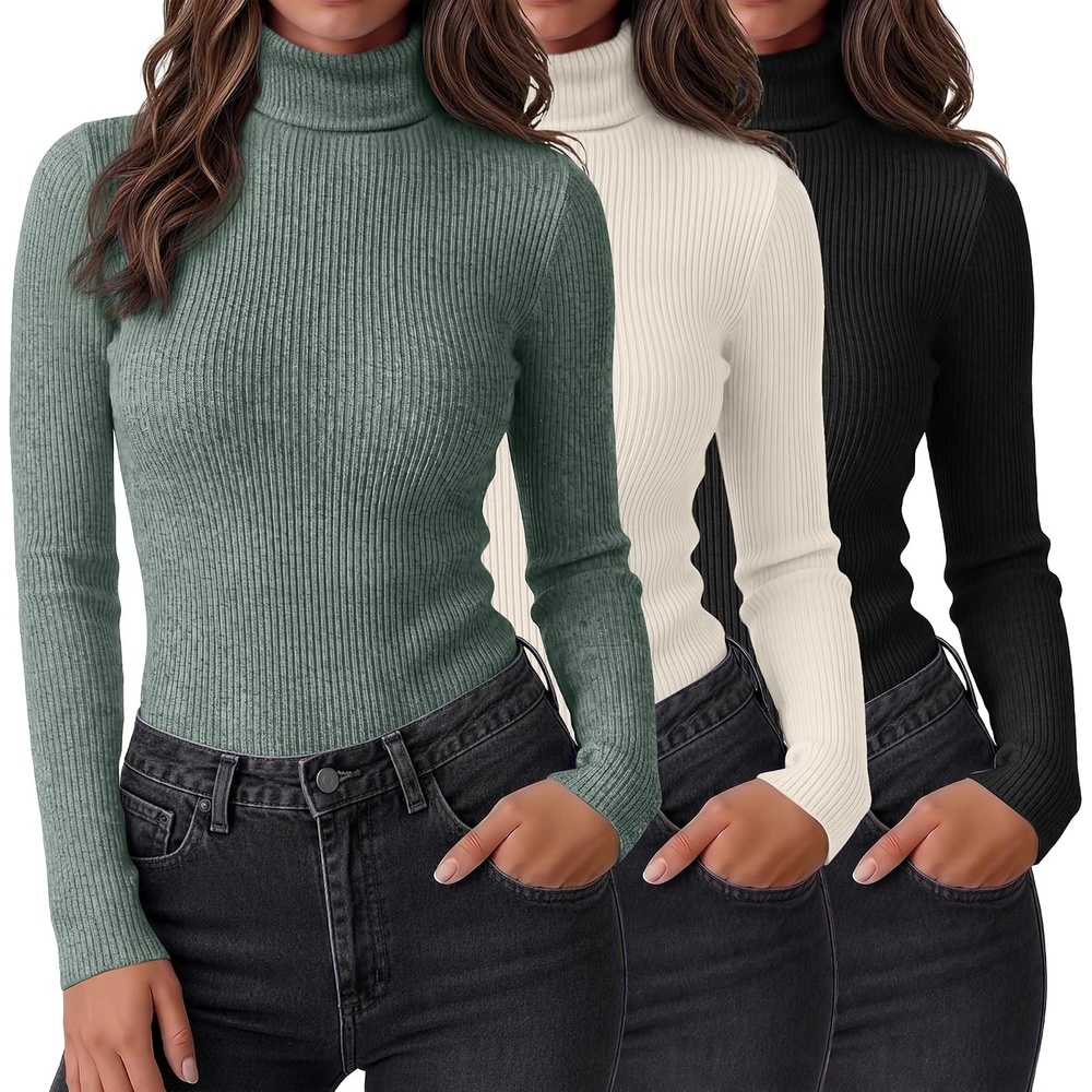 image:imageEkouaer Women Ribbed Turtleneck Long Sleeve Turtle Neck Tops Thermal ShirtsBlackGreenBeige