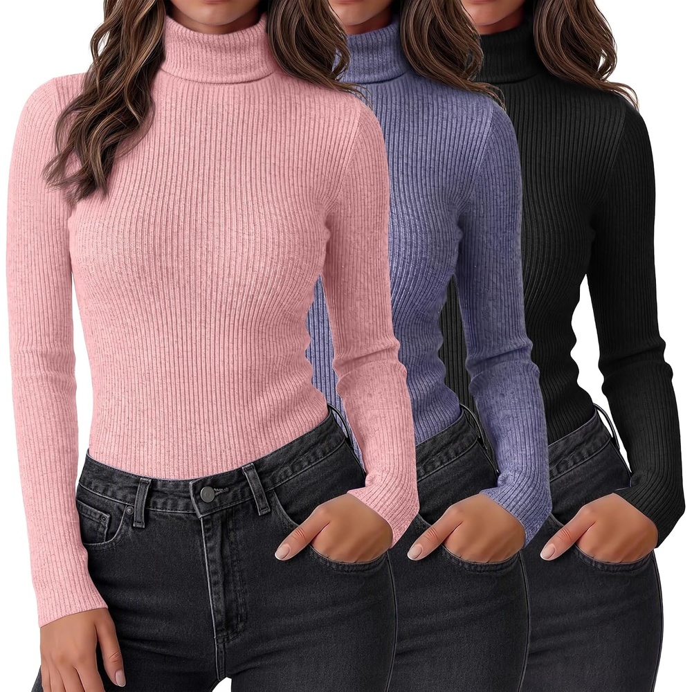 image:imageEkouaer Women Ribbed Turtleneck Long Sleeve Turtle Neck Tops Thermal ShirtsBlackNavy BluePink