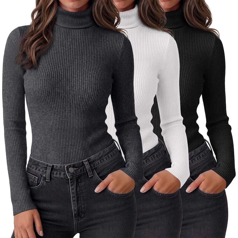 image:imageEkouaer Women Ribbed Turtleneck Long Sleeve Turtle Neck Tops Thermal ShirtsBlackWhiteGrey