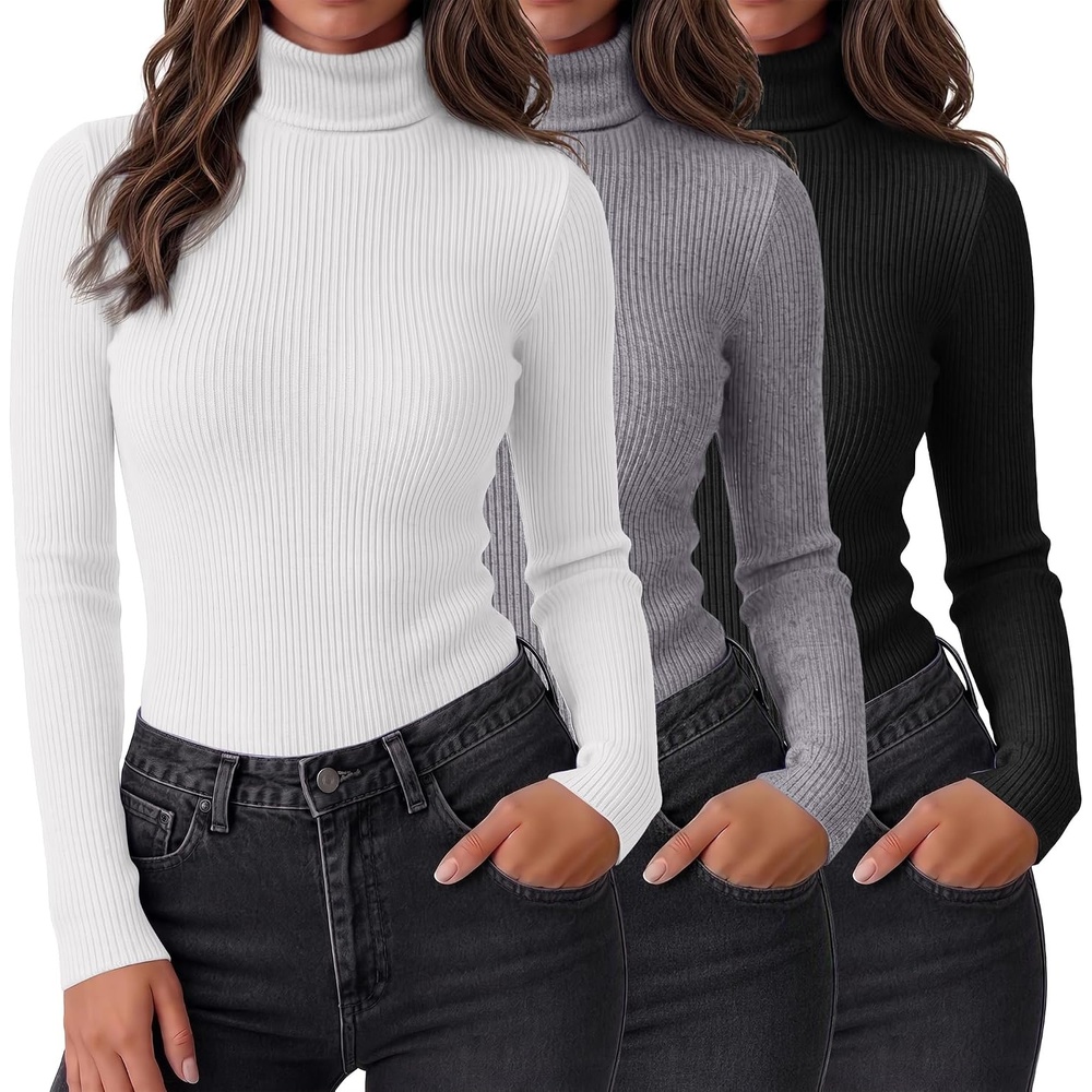 image:imageEkouaer Women Ribbed Turtleneck Long Sleeve Turtle Neck Tops Thermal ShirtsBlackWhiteLight Grey